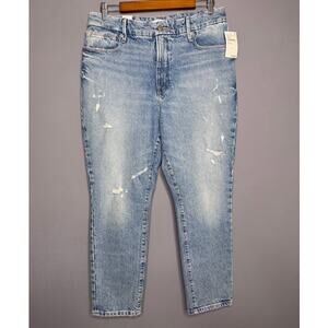 NWT Good American Classic Jeans Size 10 Blue Distressed High Rise Straight Leg